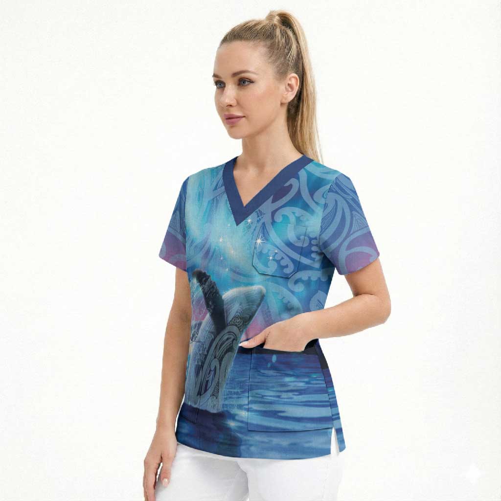 New Zealand Matariki Humpback Whale Scrub Top Paikea Maori New Year Blue Galaxy