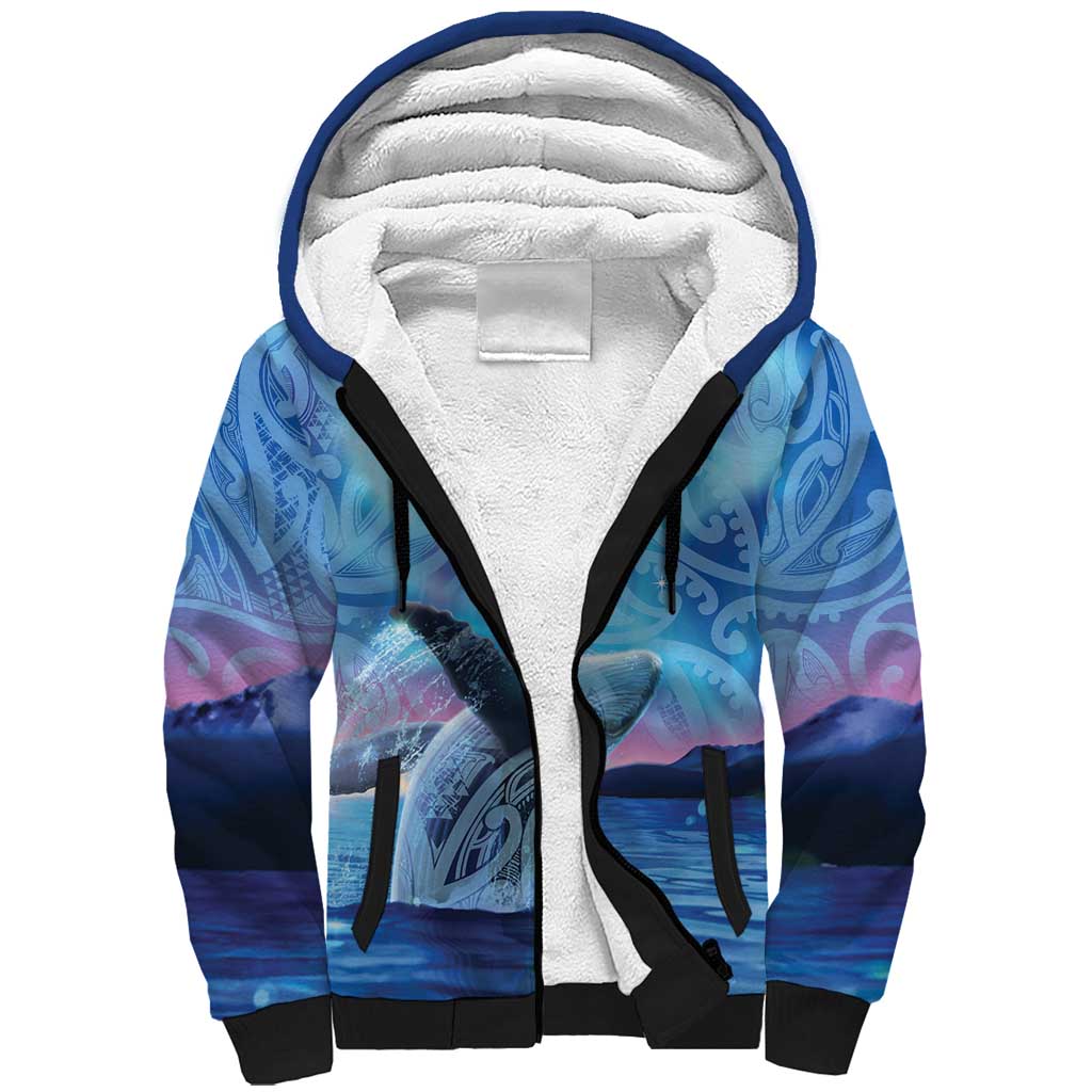 New Zealand Matariki Humpback Whale Sherpa Hoodie Paikea Maori New Year Blue Galaxy