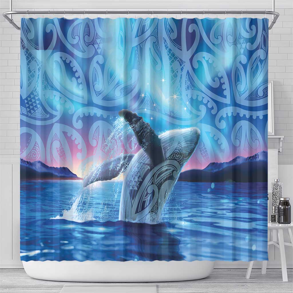 New Zealand Matariki Humpback Whale Shower Curtain Paikea Maori New Year Blue Galaxy