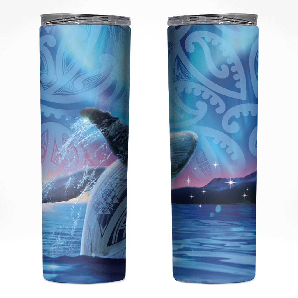 New Zealand Matariki Humpback Whale Skinny Tumbler Paikea Maori New Year Blue Galaxy LT14 Blue - Polynesian Pride