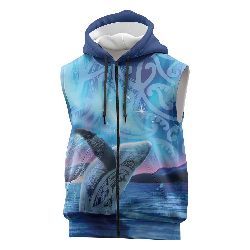 New Zealand Matariki Humpback Whale Sleeveless Zip Hoodie Paikea Maori New Year Blue Galaxy LT14 Blue - Polynesian Pride