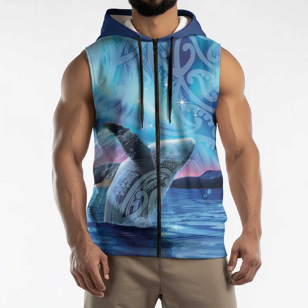 New Zealand Matariki Humpback Whale Sleeveless Zip Hoodie Paikea Maori New Year Blue Galaxy LT14 - Polynesian Pride