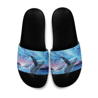 New Zealand Matariki Humpback Whale Slide Sandals Paikea Maori New Year Blue Galaxy