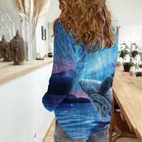 New Zealand Matariki Humpback Whale Women Casual Shirt Paikea Maori New Year Blue Galaxy