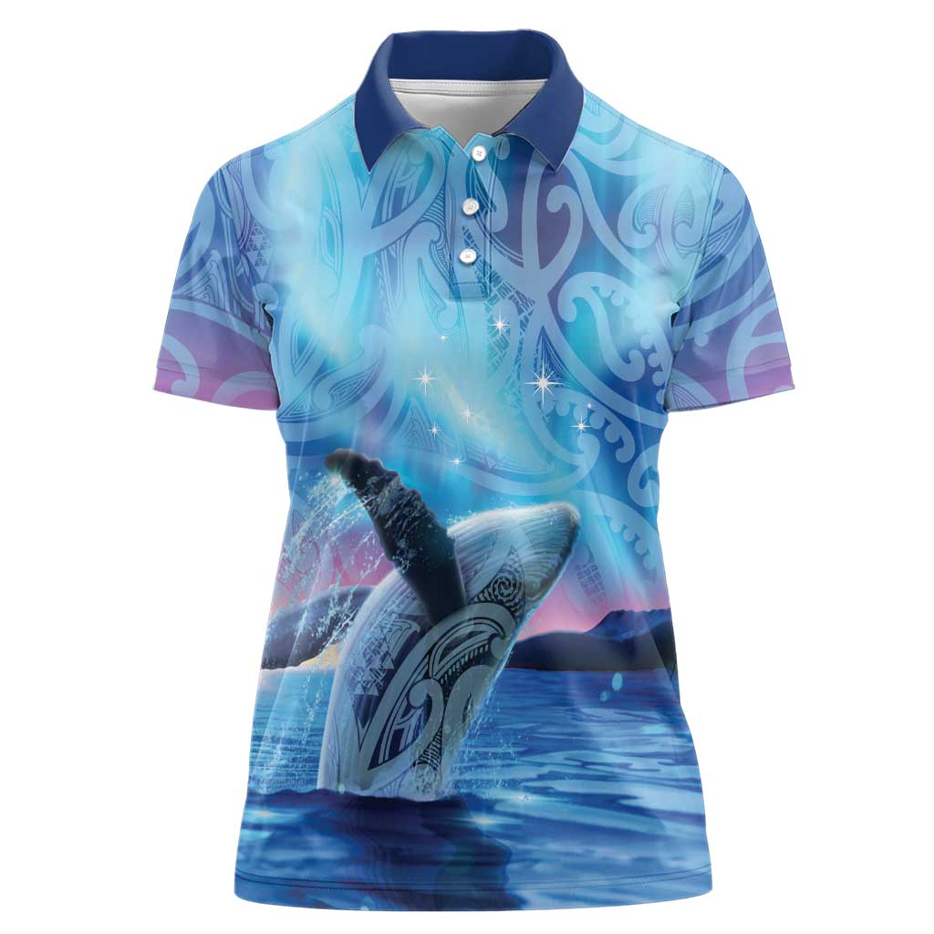 New Zealand Matariki Humpback Whale Women Polo Shirt Paikea Maori New Year Blue Galaxy LT14 Female Blue - Polynesian Pride