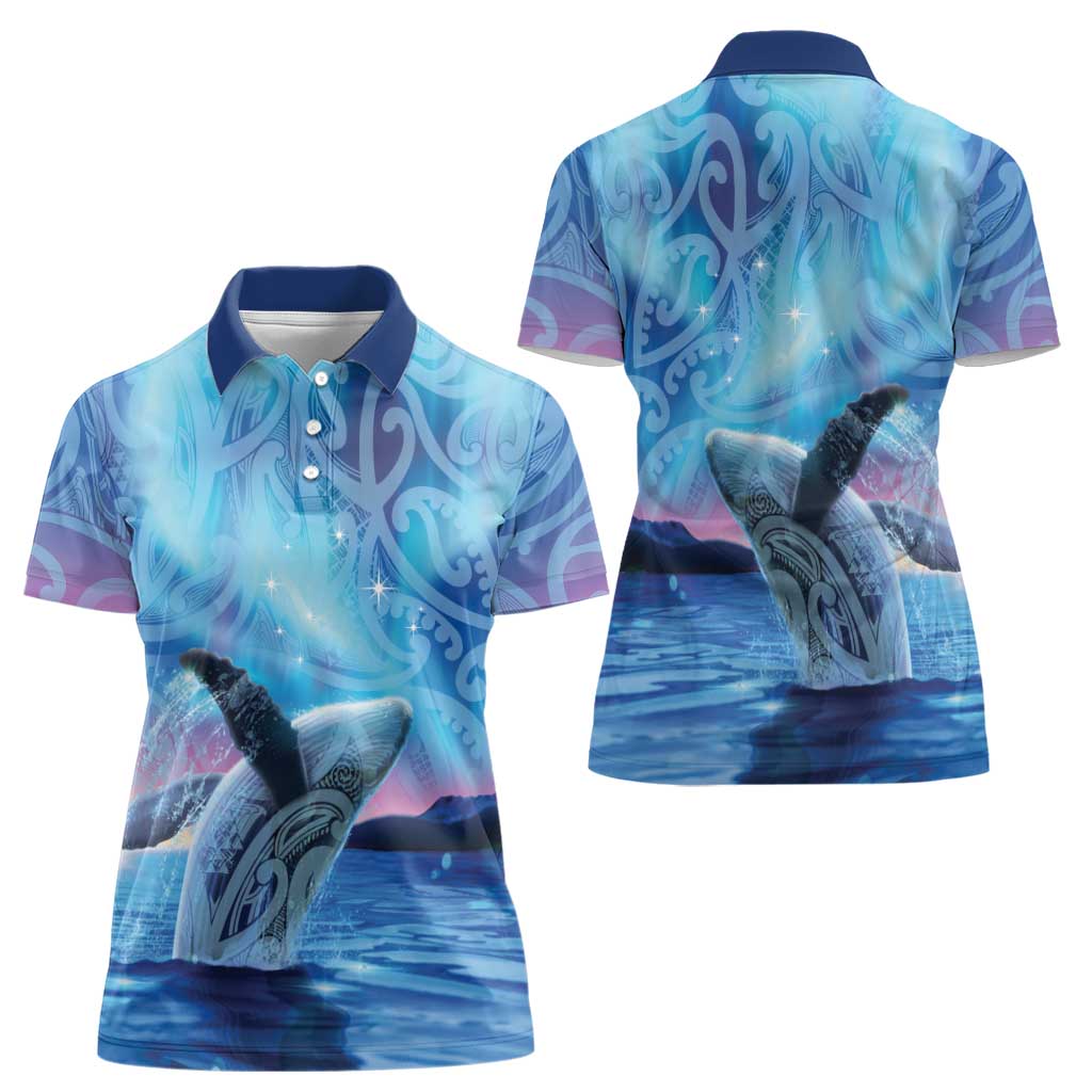 New Zealand Matariki Humpback Whale Women Polo Shirt Paikea Maori New Year Blue Galaxy LT14 - Polynesian Pride