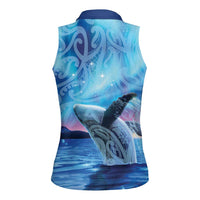 New Zealand Matariki Humpback Whale Women Sleeveless Polo Shirt Paikea Maori New Year Blue Galaxy LT14 - Polynesian Pride