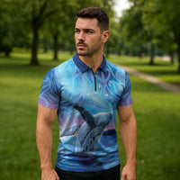 New Zealand Matariki Humpback Whale Zipper Polo Shirt Paikea Maori New Year Blue Galaxy LT14 - Polynesian Pride