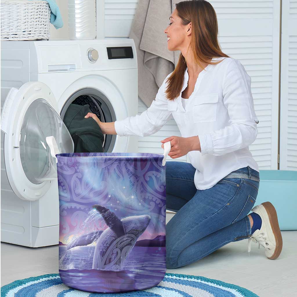 New Zealand Matariki Humpback Whale Laundry Basket Paikea Maori New Year Purple Galaxy