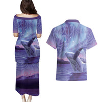 New Zealand Matariki Humpback Whale Couples Matching Puletasi and Hawaiian Shirt Paikea Maori New Year Purple Galaxy LT14 - Polynesian Pride