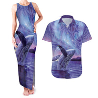 New Zealand Matariki Humpback Whale Couples Matching Tank Maxi Dress and Hawaiian Shirt Paikea Maori New Year Purple Galaxy LT14 Purple - Polynesian Pride