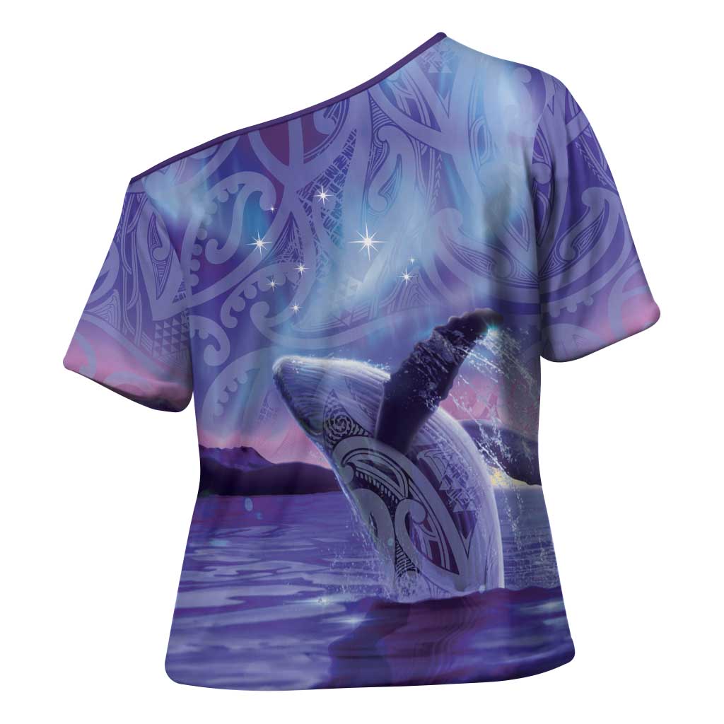New Zealand Matariki Humpback Whale Cross Shoulder Shirt Paikea Maori New Year Purple Galaxy LT14 - Polynesian Pride