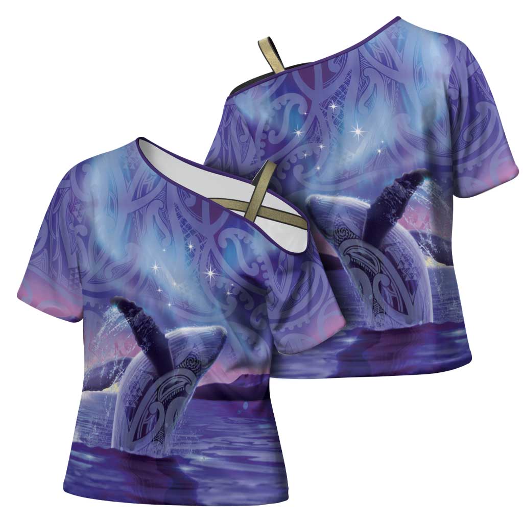 New Zealand Matariki Humpback Whale Cross Shoulder Shirt Paikea Maori New Year Purple Galaxy LT14 - Polynesian Pride