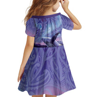 New Zealand Matariki Humpback Whale Family Matching Off The Shoulder Long Sleeve Dress and Hawaiian Shirt Paikea Maori New Year Purple Galaxy LT14 - Polynesian Pride