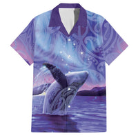 New Zealand Matariki Humpback Whale Family Matching Off The Shoulder Long Sleeve Dress and Hawaiian Shirt Paikea Maori New Year Purple Galaxy LT14 Dad's Shirt - Short Sleeve Purple - Polynesian Pride