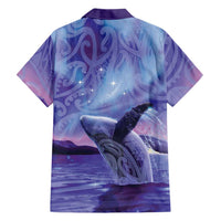 New Zealand Matariki Humpback Whale Family Matching Off The Shoulder Long Sleeve Dress and Hawaiian Shirt Paikea Maori New Year Purple Galaxy LT14 - Polynesian Pride