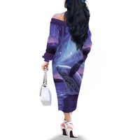 New Zealand Matariki Humpback Whale Family Matching Off The Shoulder Long Sleeve Dress and Hawaiian Shirt Paikea Maori New Year Purple Galaxy LT14 - Polynesian Pride