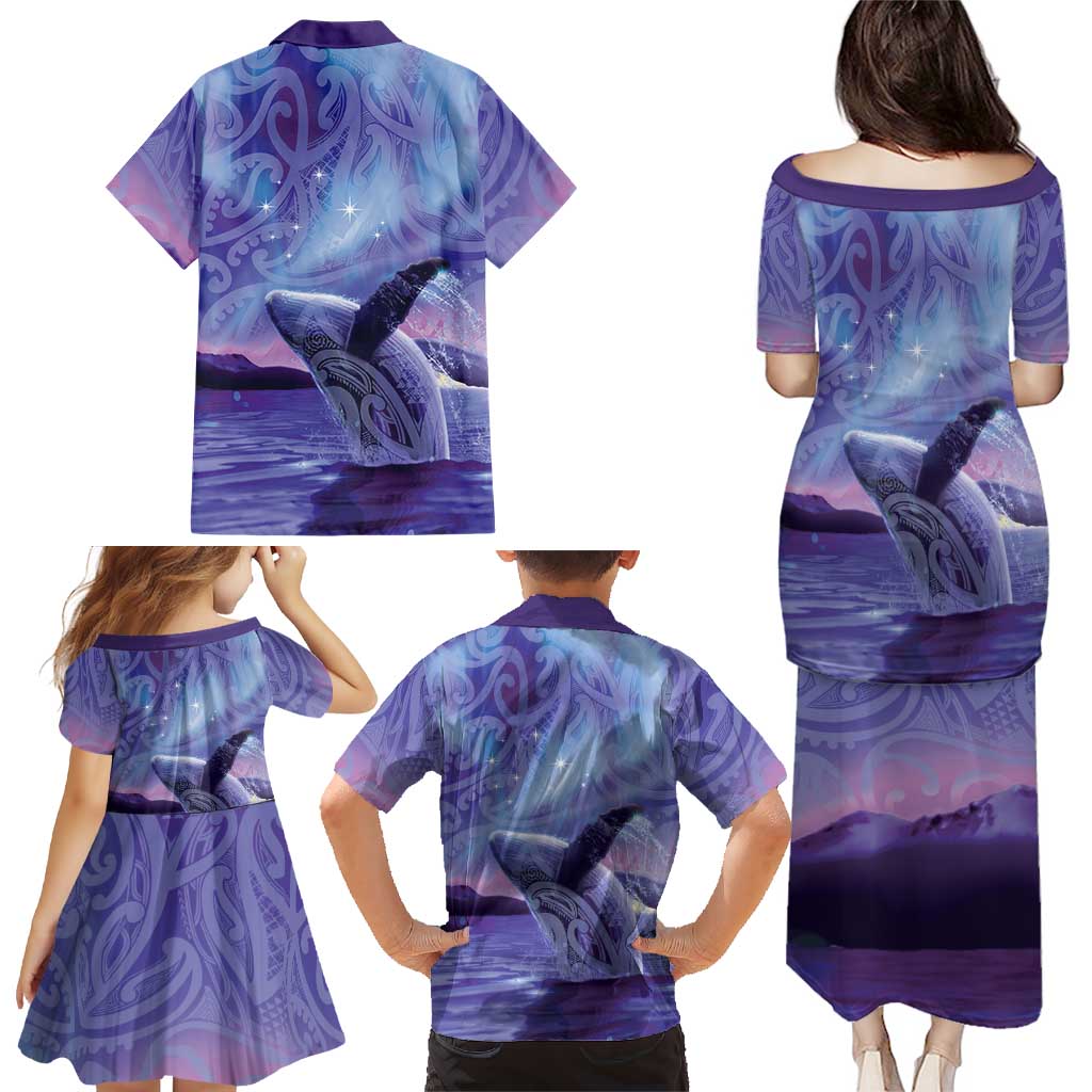 New Zealand Matariki Humpback Whale Family Matching Puletasi and Hawaiian Shirt Paikea Maori New Year Purple Galaxy LT14 - Polynesian Pride