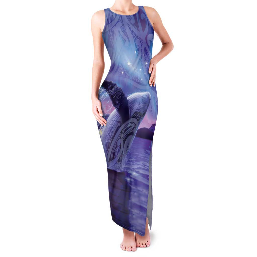 New Zealand Matariki Humpback Whale Family Matching Tank Maxi Dress and Hawaiian Shirt Paikea Maori New Year Purple Galaxy LT14 Mom's Dress Purple - Polynesian Pride