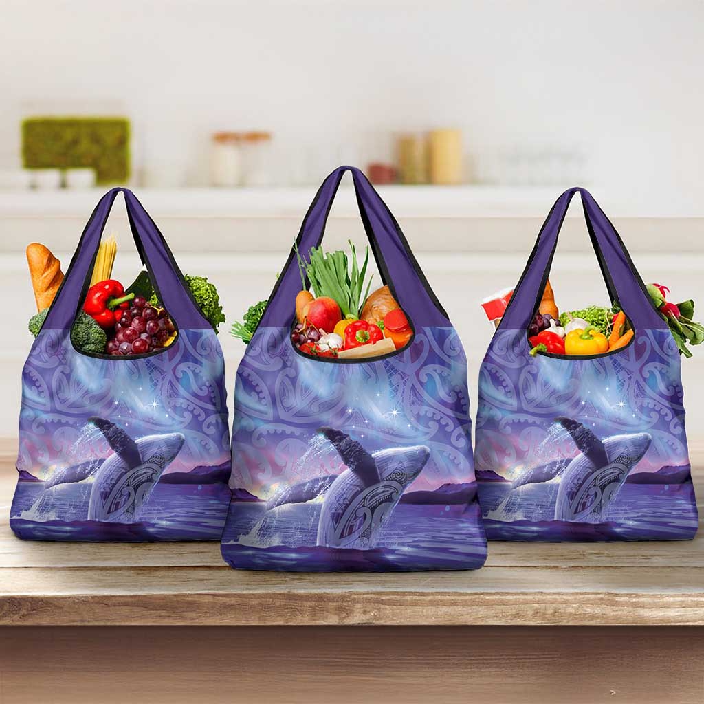 New Zealand Matariki Humpback Whale Grocery Bag Paikea Maori New Year Purple Galaxy