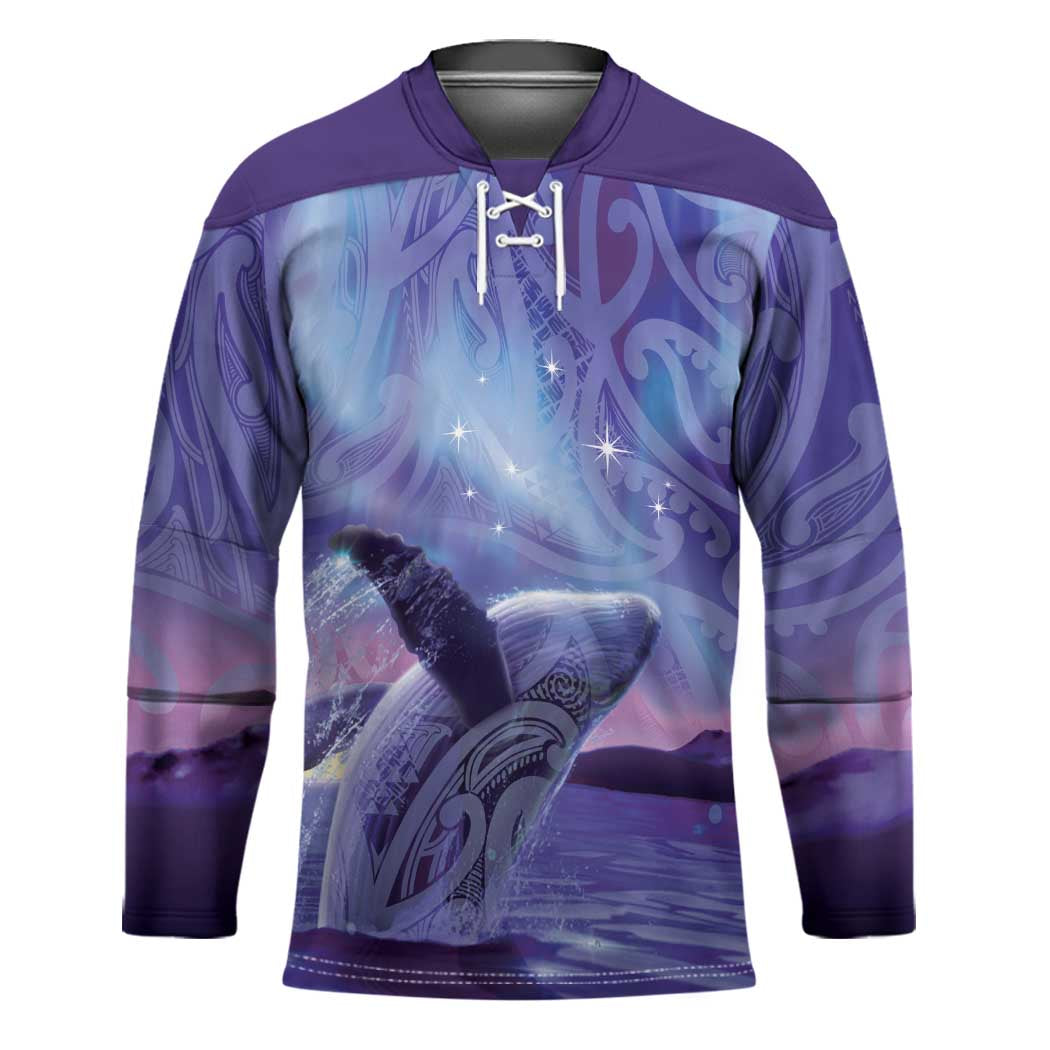 New Zealand Matariki Humpback Whale Hockey Jersey Paikea Maori New Year Purple Galaxy LT14 Unisex Purple - Polynesian Pride