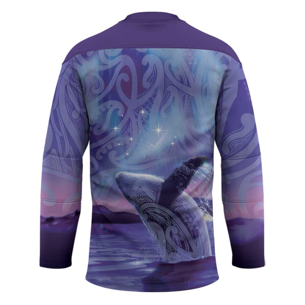 New Zealand Matariki Humpback Whale Hockey Jersey Paikea Maori New Year Purple Galaxy LT14 - Polynesian Pride