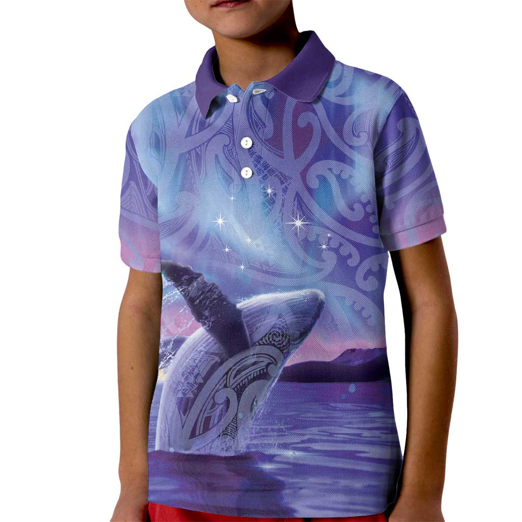 New Zealand Matariki Humpback Whale Kid Polo Shirt Paikea Maori New Year Purple Galaxy LT14 Kid Purple - Polynesian Pride