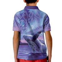 New Zealand Matariki Humpback Whale Kid Polo Shirt Paikea Maori New Year Purple Galaxy LT14 - Polynesian Pride