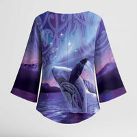 New Zealand Matariki Humpback Whale Kimono Sleeve Blouse Paikea Maori New Year Purple Galaxy