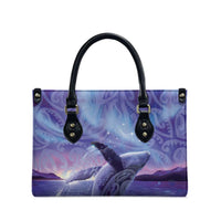 New Zealand Matariki Humpback Whale Leather Bag Paikea Maori New Year Purple Galaxy