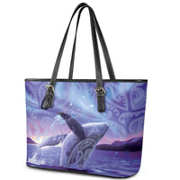 New Zealand Matariki Humpback Whale Leather Tote Bag Paikea Maori New Year Purple Galaxy