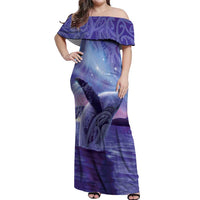 New Zealand Matariki Humpback Whale Off Shoulder Maxi Dress Paikea Maori New Year Purple Galaxy LT14 Women Purple - Polynesian Pride