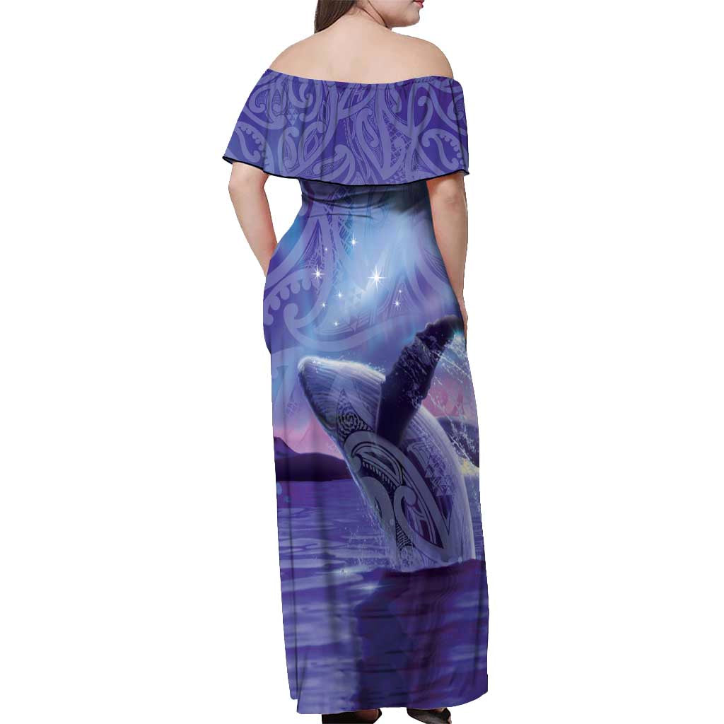 New Zealand Matariki Humpback Whale Off Shoulder Maxi Dress Paikea Maori New Year Purple Galaxy LT14 - Polynesian Pride
