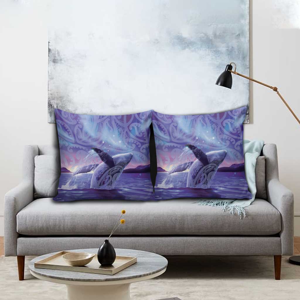 New Zealand Matariki Humpback Whale Pillow Cover Paikea Maori New Year Purple Galaxy