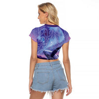 New Zealand Matariki Humpback Whale Raglan Cropped T Shirt Paikea Maori New Year Purple Galaxy LT14 - Polynesian Pride