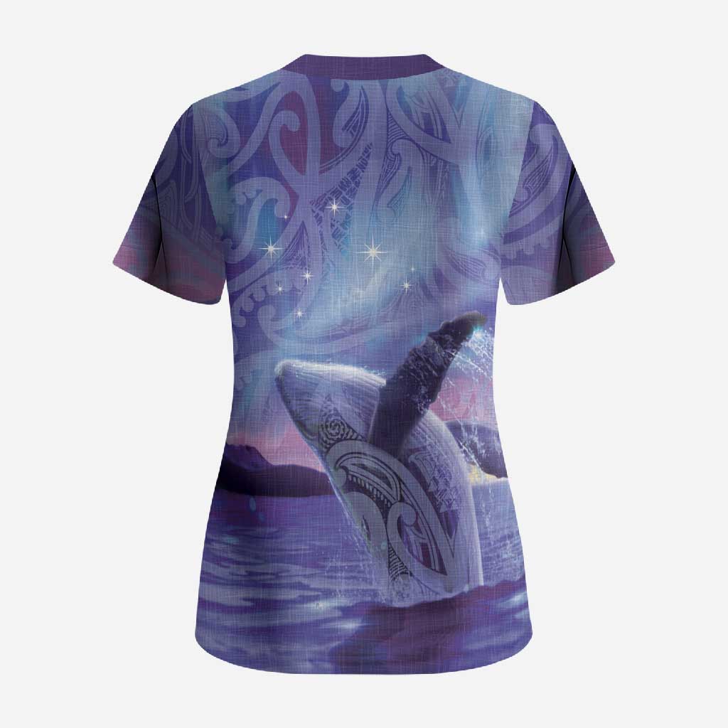 New Zealand Matariki Humpback Whale Scrub Top Paikea Maori New Year Purple Galaxy