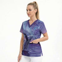 New Zealand Matariki Humpback Whale Scrub Top Paikea Maori New Year Purple Galaxy