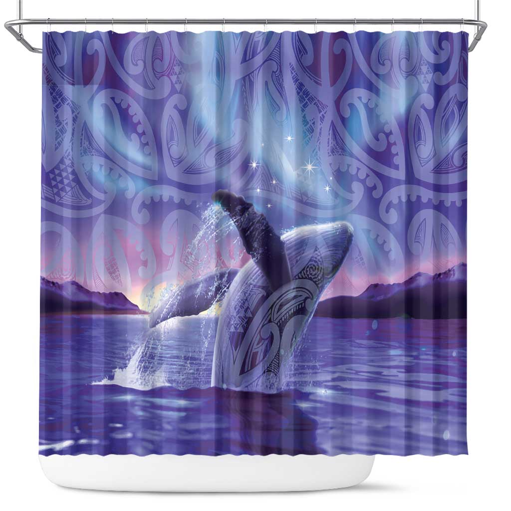 New Zealand Matariki Humpback Whale Shower Curtain Paikea Maori New Year Purple Galaxy