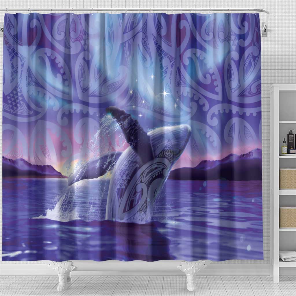 New Zealand Matariki Humpback Whale Shower Curtain Paikea Maori New Year Purple Galaxy