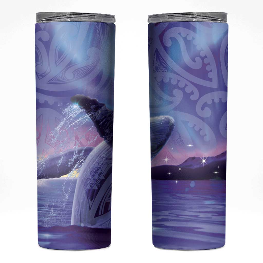 New Zealand Matariki Humpback Whale Skinny Tumbler Paikea Maori New Year Purple Galaxy LT14 Purple - Polynesian Pride