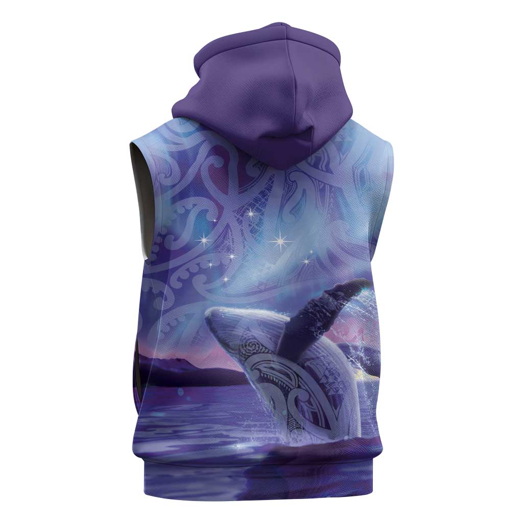 New Zealand Matariki Humpback Whale Sleeveless Hoodie Paikea Maori New Year Purple Galaxy LT14 - Polynesian Pride