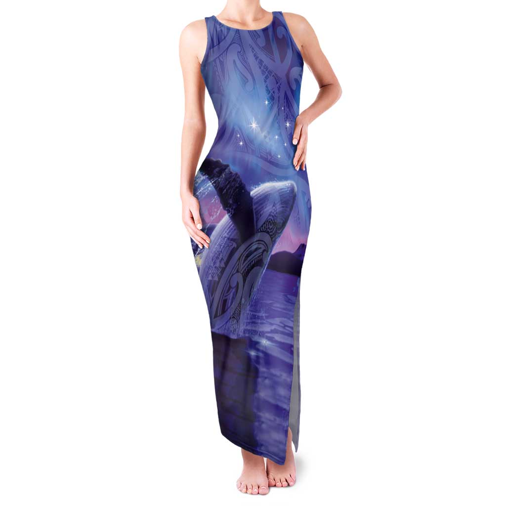 New Zealand Matariki Humpback Whale Tank Maxi Dress Paikea Maori New Year Purple Galaxy LT14 Women Purple - Polynesian Pride