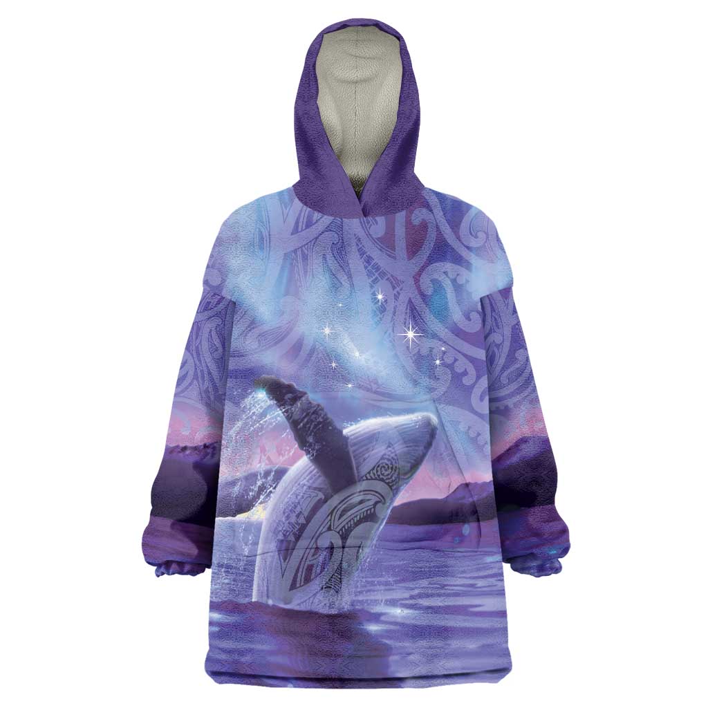 New Zealand Matariki Humpback Whale Wearable Blanket Hoodie Paikea Maori New Year Purple Galaxy LT14 One Size Purple - Polynesian Pride