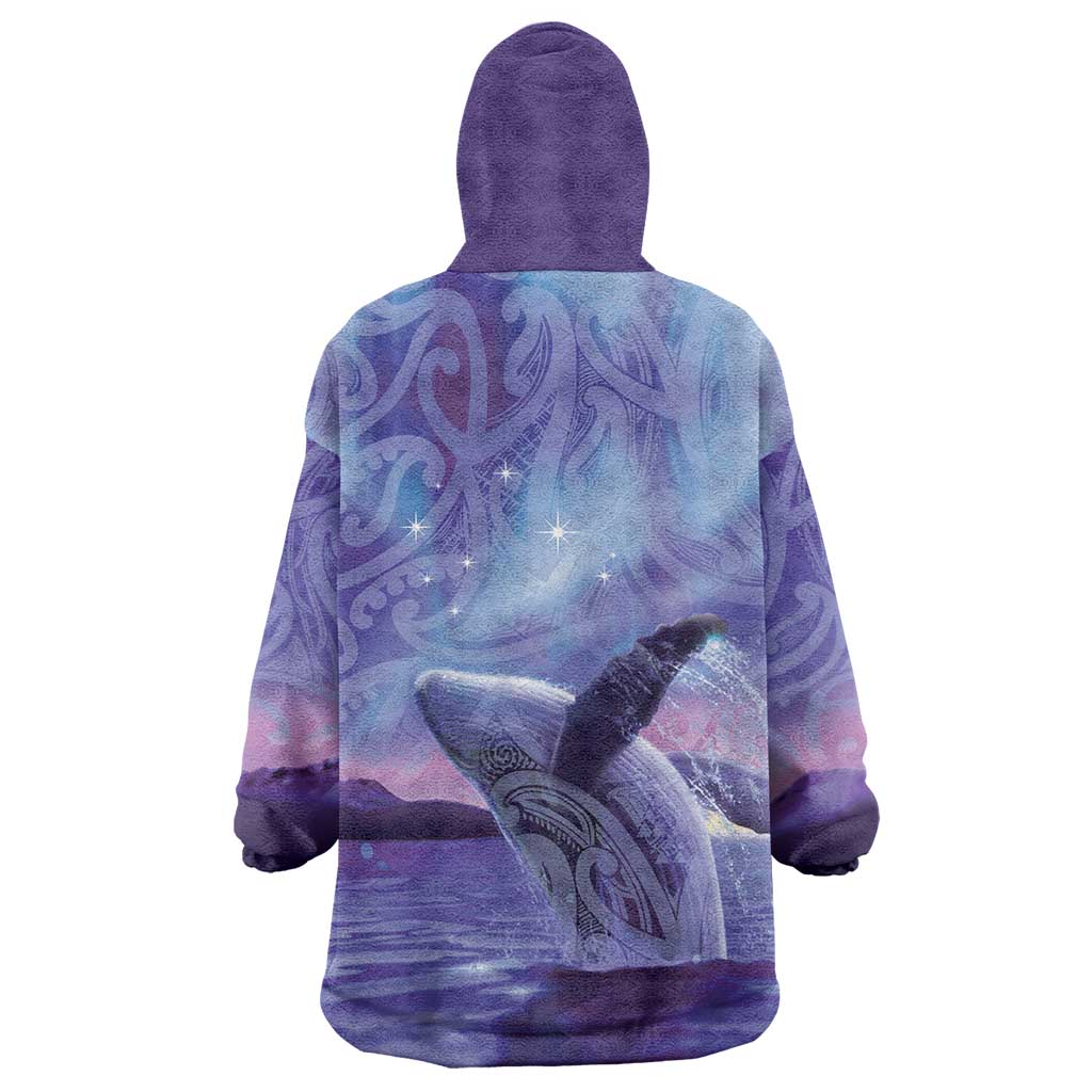 New Zealand Matariki Humpback Whale Wearable Blanket Hoodie Paikea Maori New Year Purple Galaxy LT14 - Polynesian Pride