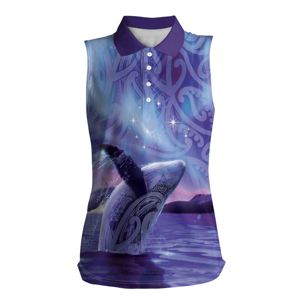 New Zealand Matariki Humpback Whale Women Sleeveless Polo Shirt Paikea Maori New Year Purple Galaxy LT14 Female Purple - Polynesian Pride