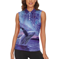New Zealand Matariki Humpback Whale Women Sleeveless Polo Shirt Paikea Maori New Year Purple Galaxy LT14 - Polynesian Pride