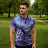 New Zealand Matariki Humpback Whale Zipper Polo Shirt Paikea Maori New Year Purple Galaxy
