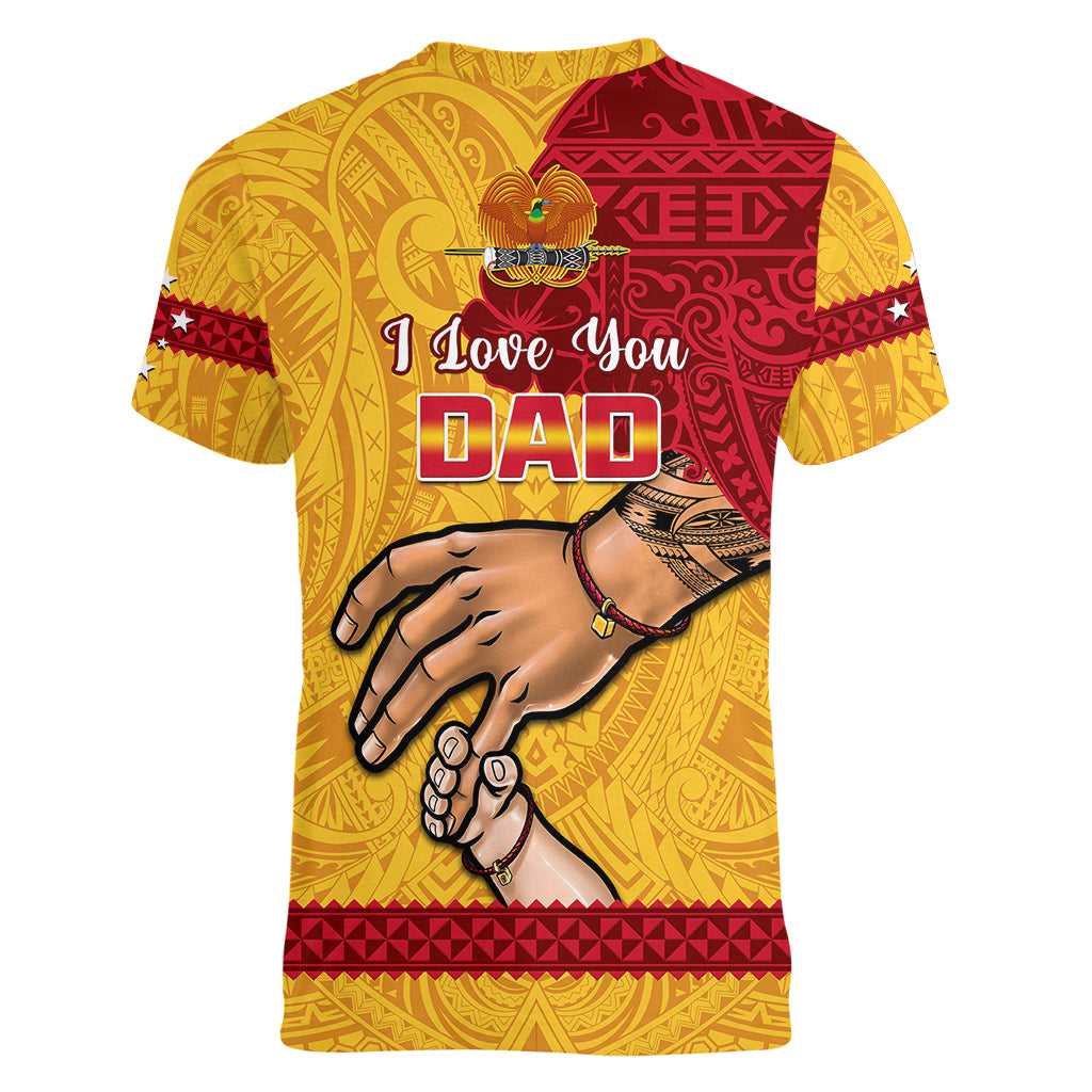 Polynesian Pride Father Day Papua New Guinea Women V Neck T Shirt PNG I Love You Dad Yellow Version LT14 - Polynesian Pride