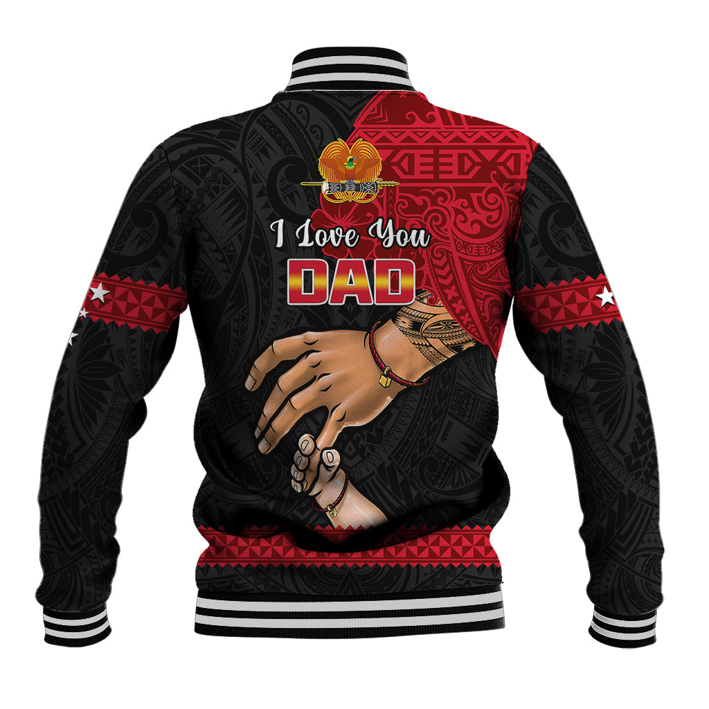 Polynesian Pride Father Day Papua New Guinea Baseball Jacket PNG I Love You Dad Black Version LT14 - Polynesian Pride