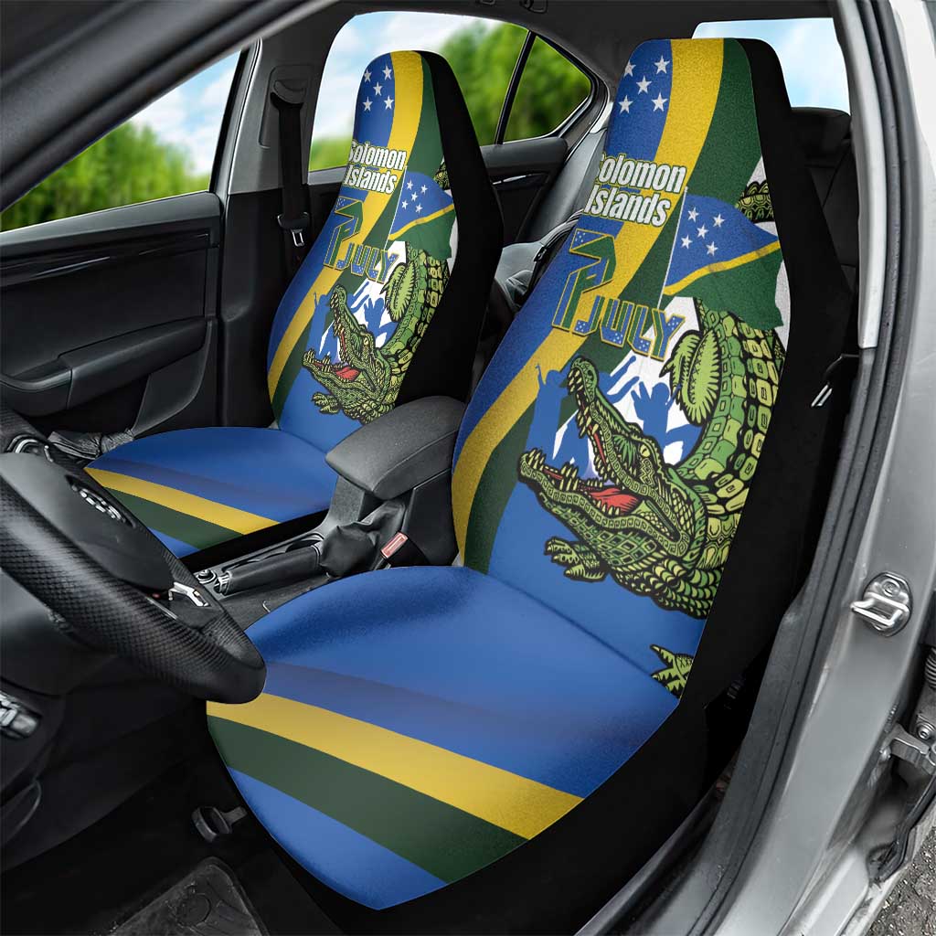 Solomon Islands Independence Day Car Seat Cover Happy 7 July Crocodile Flag Style
